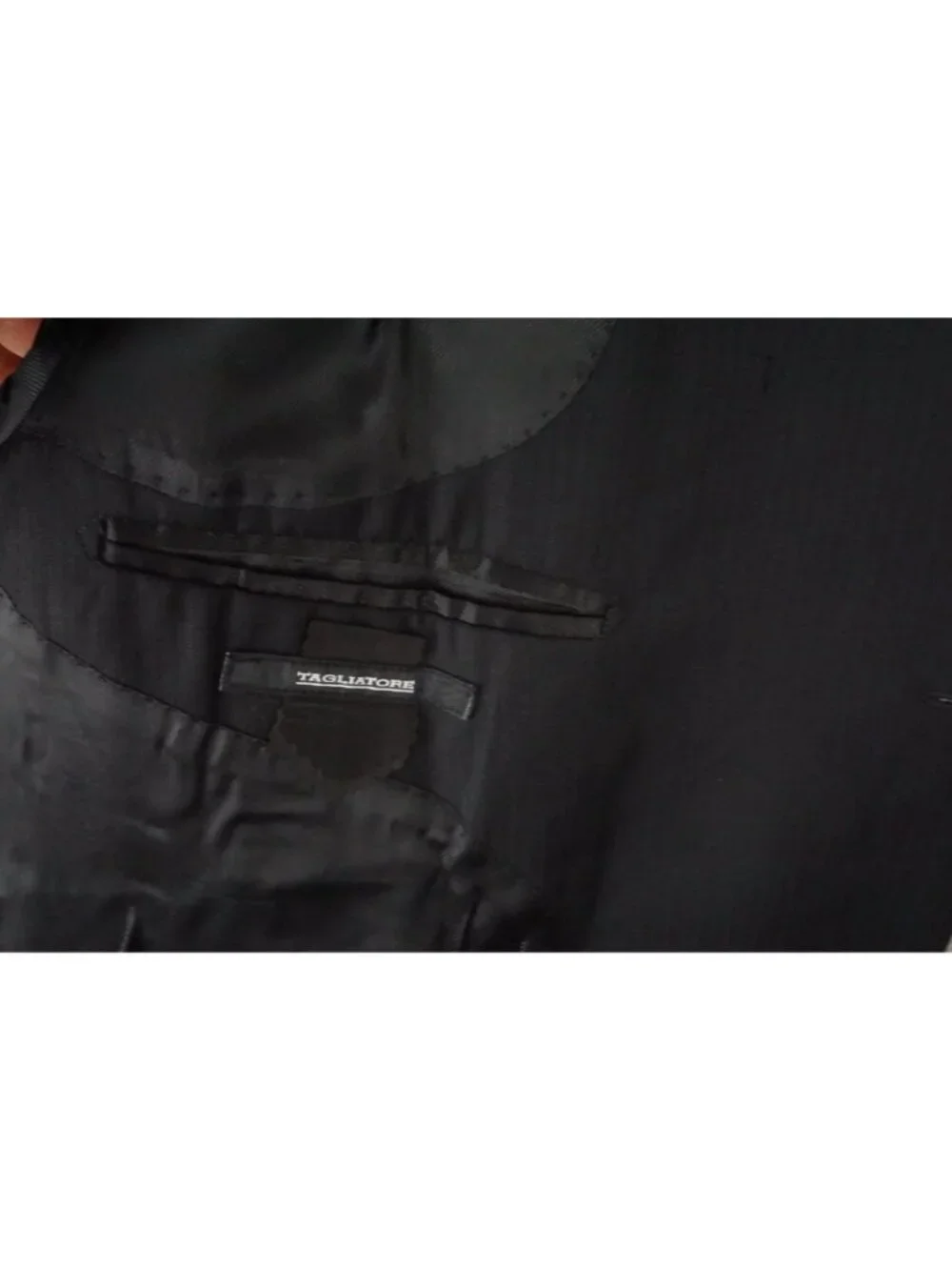 Tagliatore Black Striped 100s Wool 2 Pc Suit Jacket Pants Sz 48R US 58 EU NEW